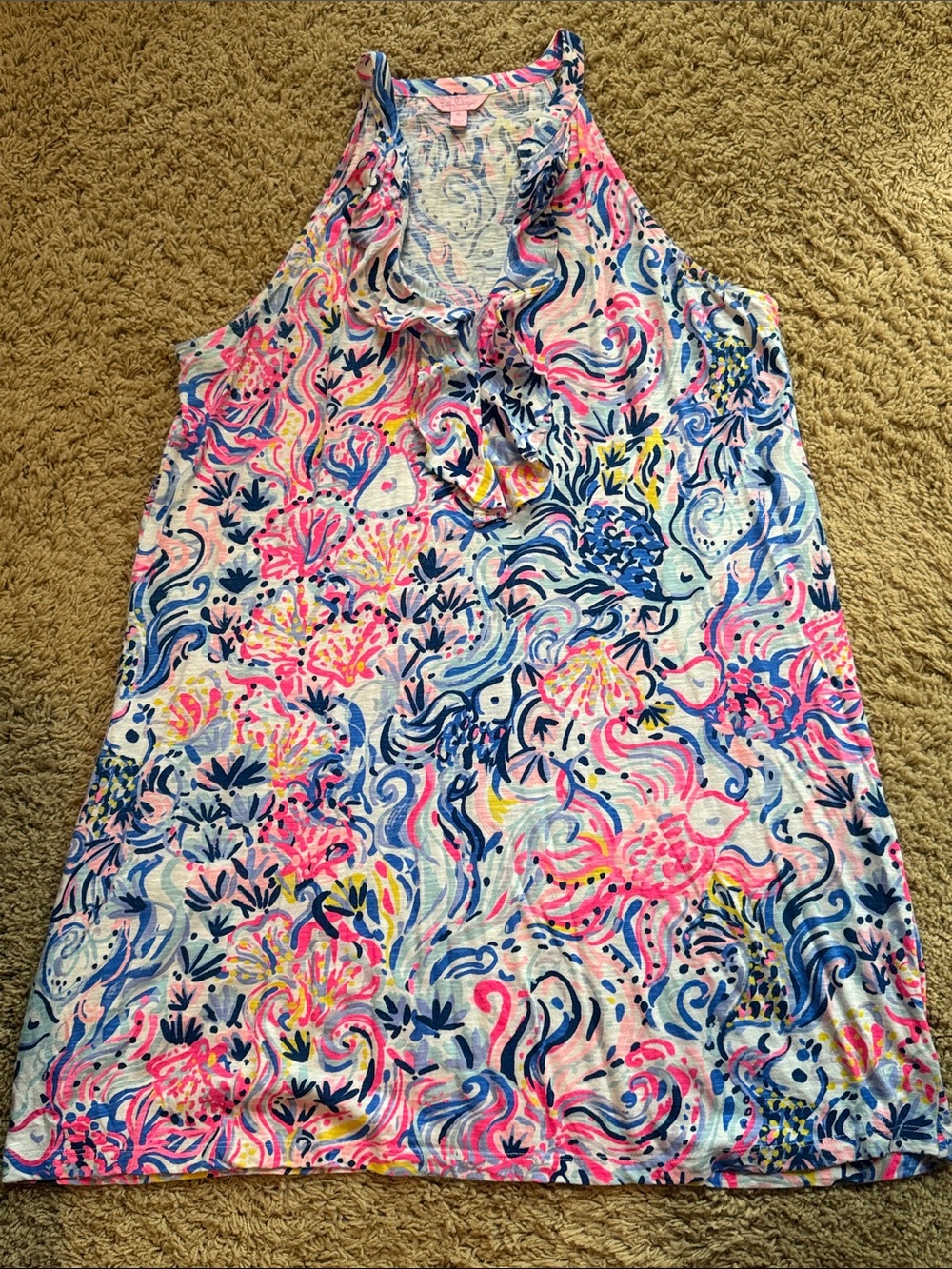 Lilly Pulitzer Pink, Blue & Yellow Ruffle Tank Dress
